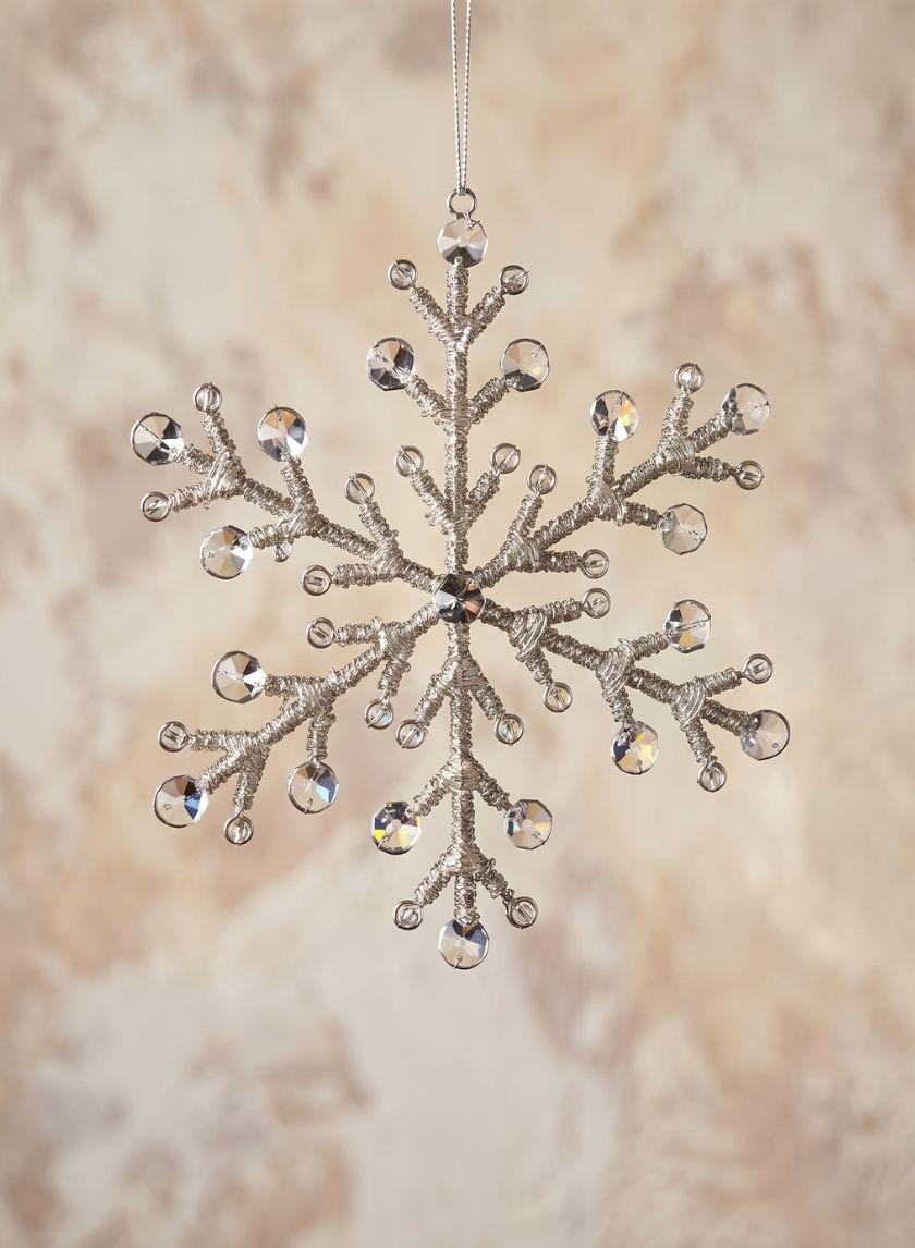 8.75in Wide Metal Bead Snowflake Ornament, Set of 4 Decor Jamali Garden