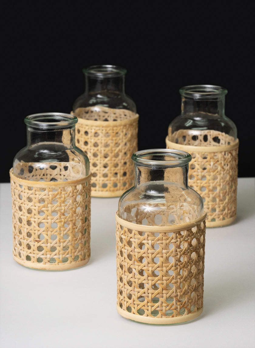 Indochine Cane Weaved Glass Bottle Vase Decor Jamali Garden