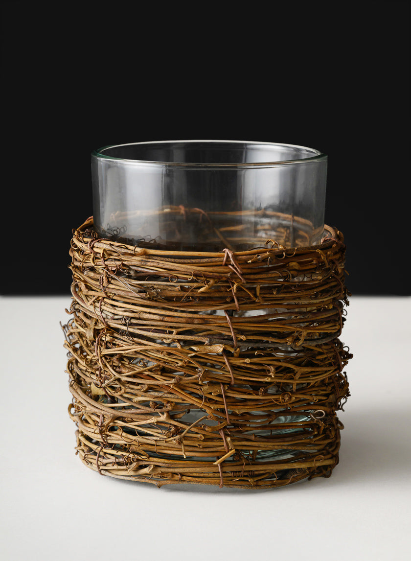 5in Tall Yangon Dark Willow Wrapped Glass Cylinder Decor Jamali Garden