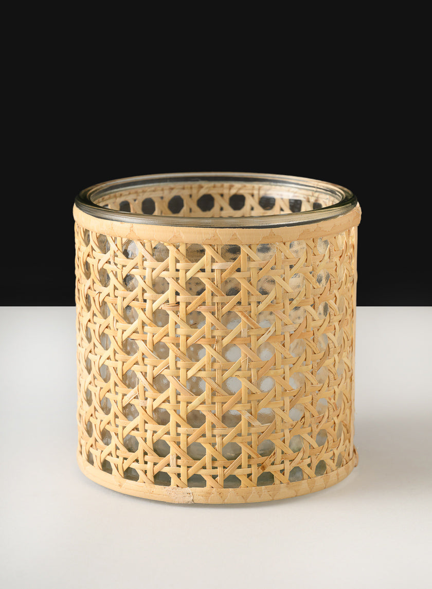 Indochine Cane Weaved Glass Cylinder Decor Jamali Garden