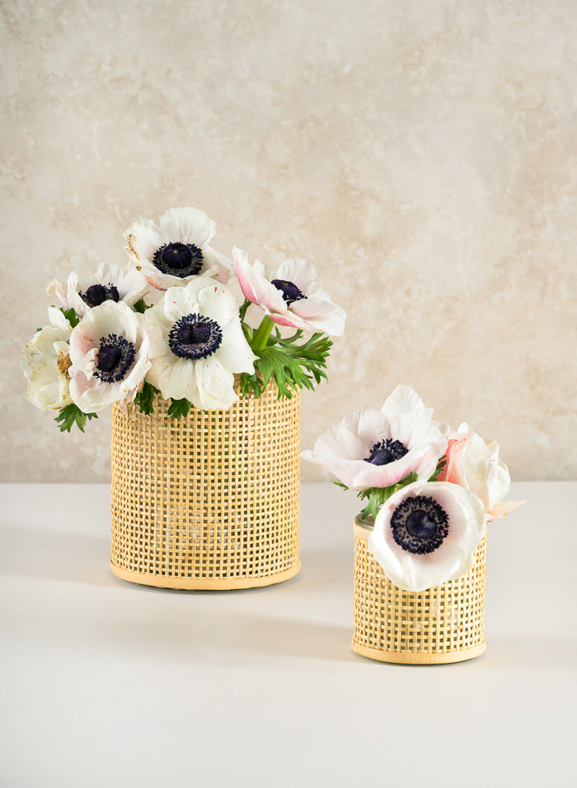 6in Tall Haiphong Cane Weaved Glass Cylinder Decor Jamali Garden