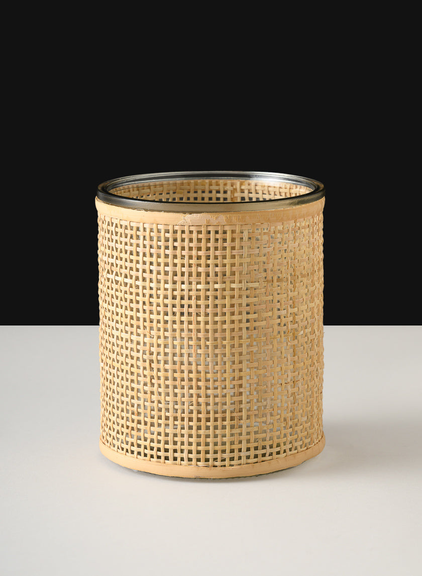 6in Tall Haiphong Cane Weaved Glass Cylinder Decor Jamali Garden