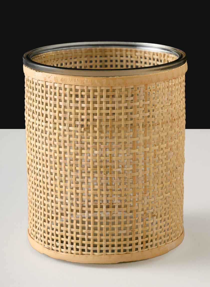 6in Tall Haiphong Cane Weaved Glass Cylinder Decor Jamali Garden