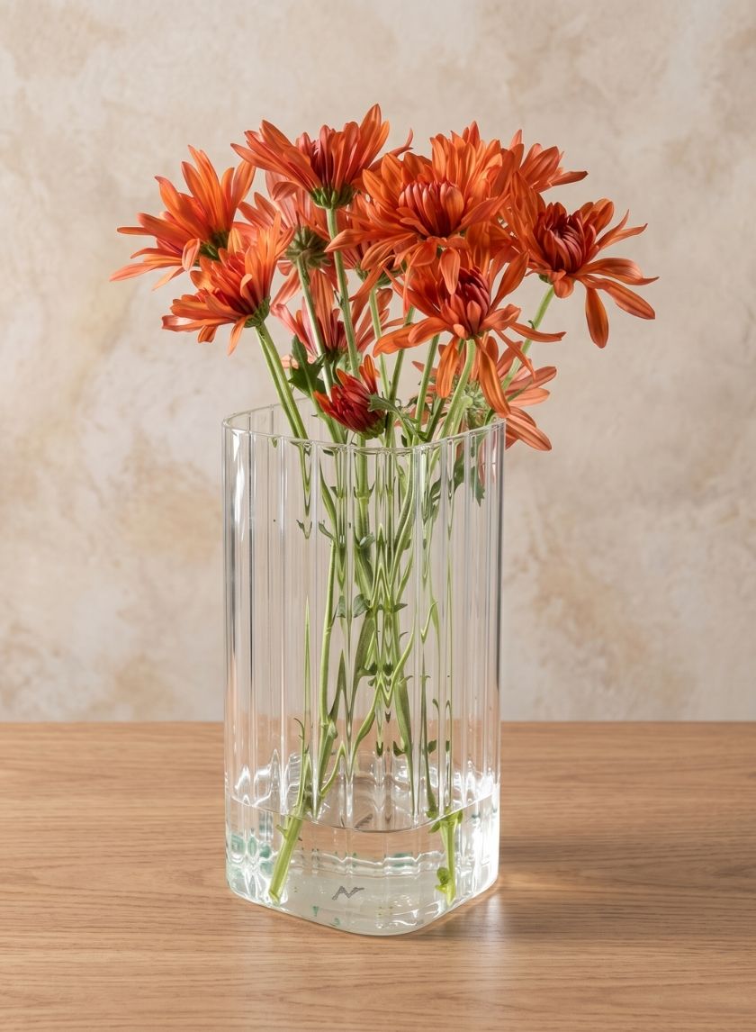 8in Tall Vendome Rounded Square Ribbed Glass Vase Decor Jamali Garden