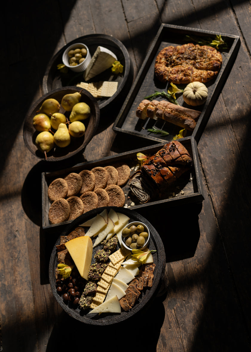 21in Long Aram Brushed Black Wood Tray with Legs Decor Jamali Garden