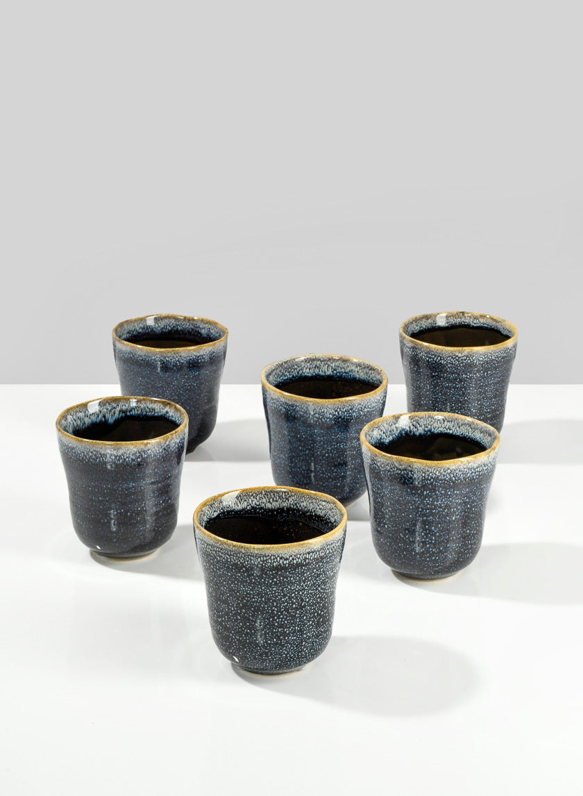 3.5in Tall Blue Ceramic Ripple Pot, Set of 6 Decor Jamali Garden