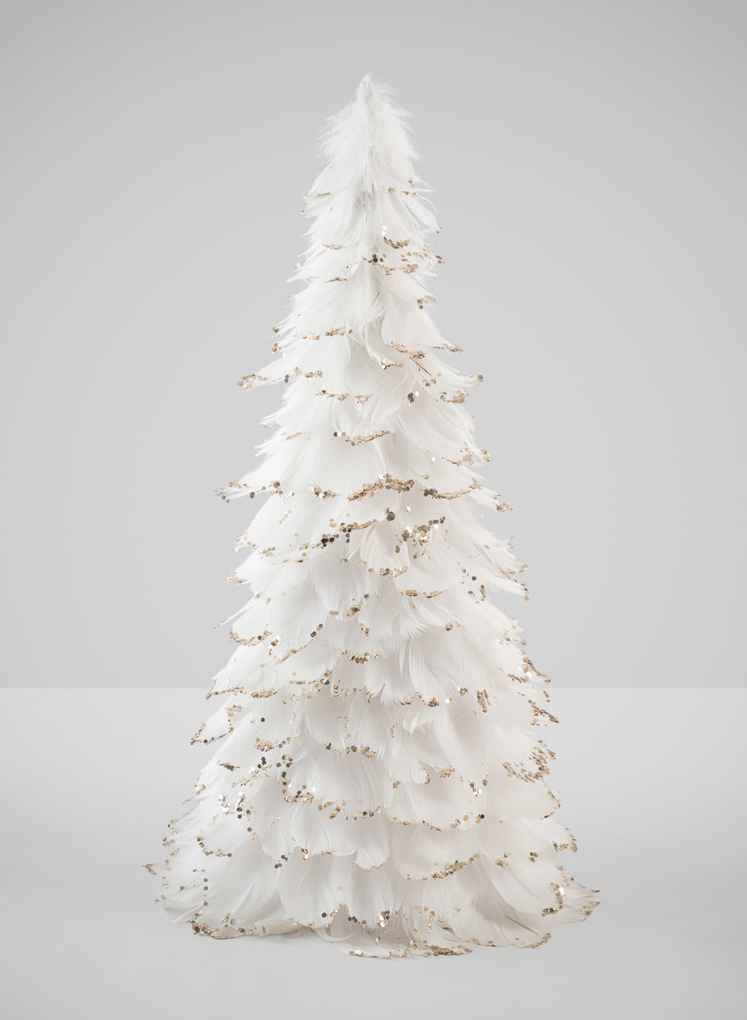 18in Tall White Gold Tip Feather Tree Decor Jamali Garden