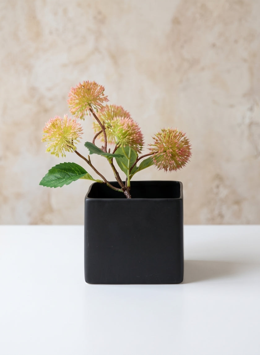 5in Tall Matte Black Ceramic Cube