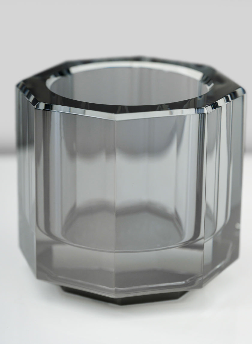 2.75in Tall Krustallos Luxe Smoke Gray Tealight Crystal Glass Holder Decor Jamali Garden