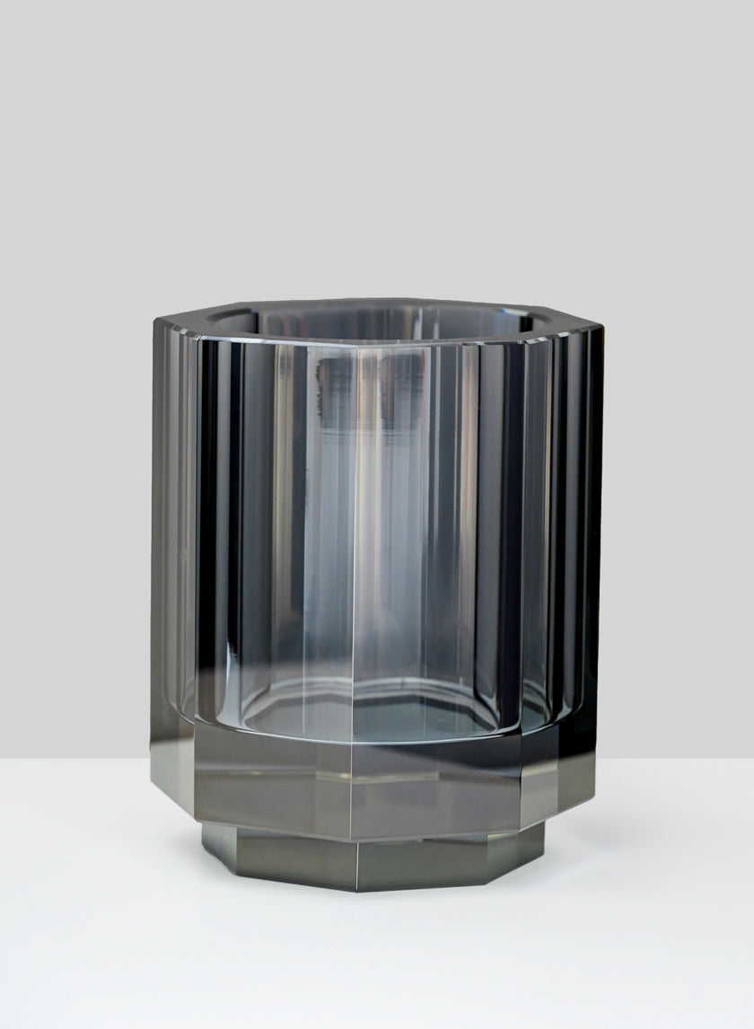 5in Tall Krustallos Luxe Smoke Gray Crystal Glass Candle Holder Decor Jamali Garden