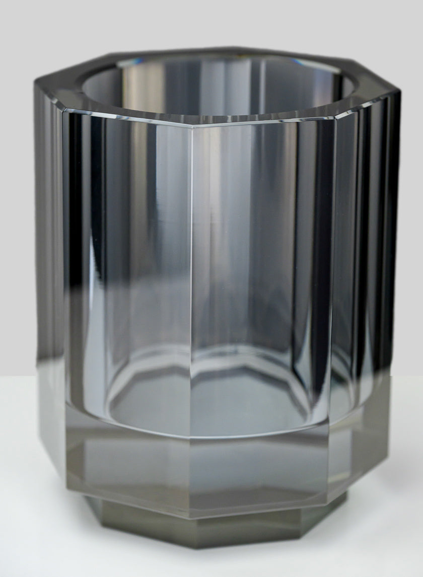 5in Tall Krustallos Luxe Smoke Gray Crystal Glass Candle Holder Decor Jamali Garden