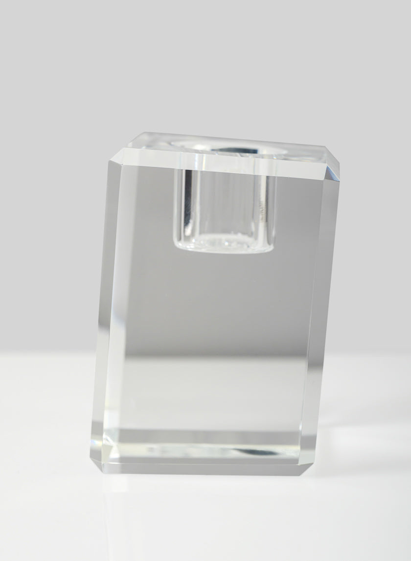 2in Tall Luxe Crystal Block Taper Glass Holder Decor Jamali Garden