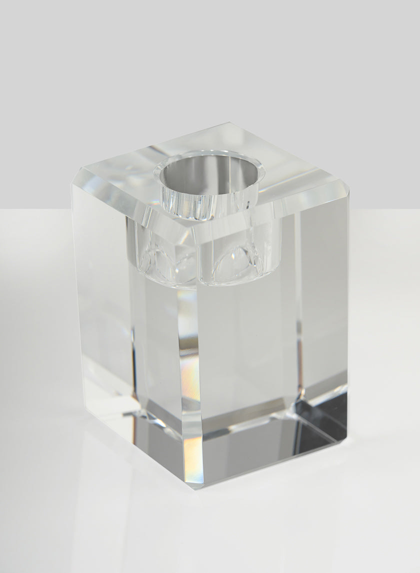 2in Tall Luxe Crystal Block Taper Glass Holder Decor Jamali Garden