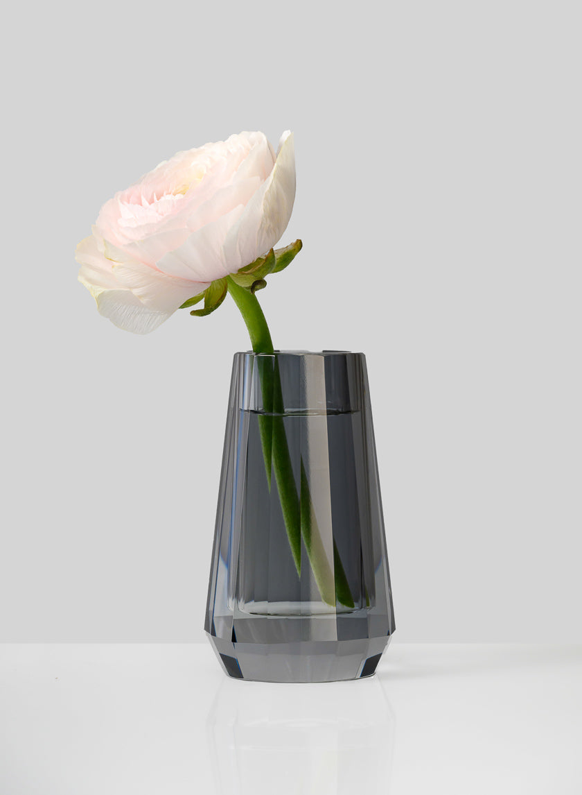 4in Tall Krustallos Luxe Smoke Grey Crystal Glass Vase, Mini Decor Jamali Garden