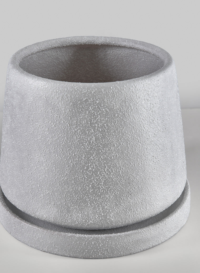 5.75in Tall Sigtura Sand White Indoor Ceramic Pot with Saucer Decor Jamali Garden