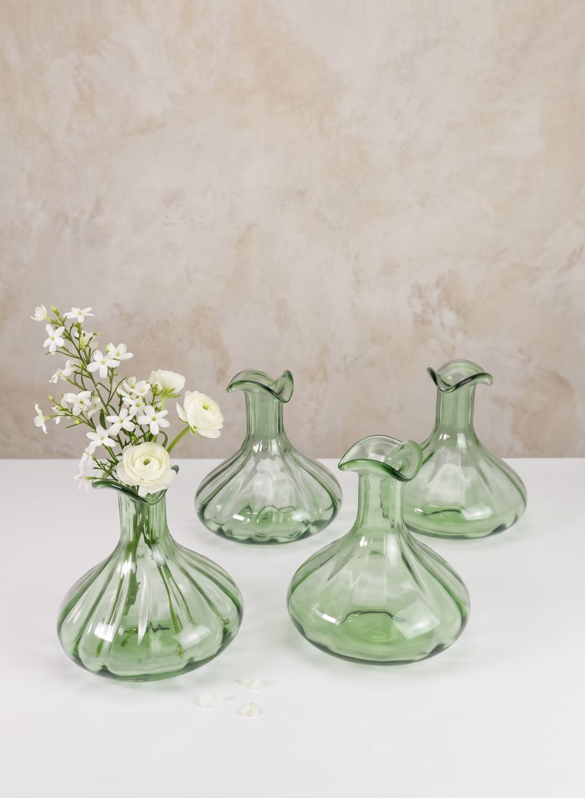 5in Tall Eloise Green Deco Glass Vase, Set of 4 Decor Jamali Garden