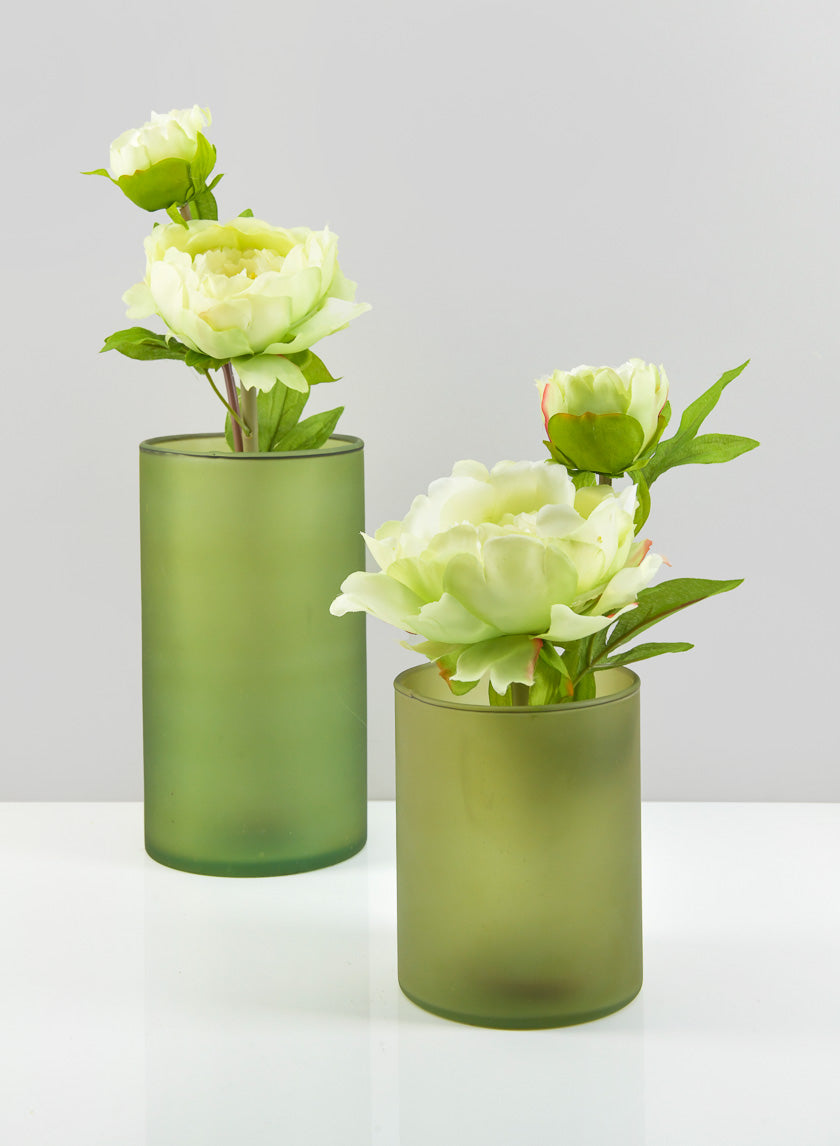 8.5in Tall Puebla Mexican Green Frost Glass Cylinder Decor Jamali Garden