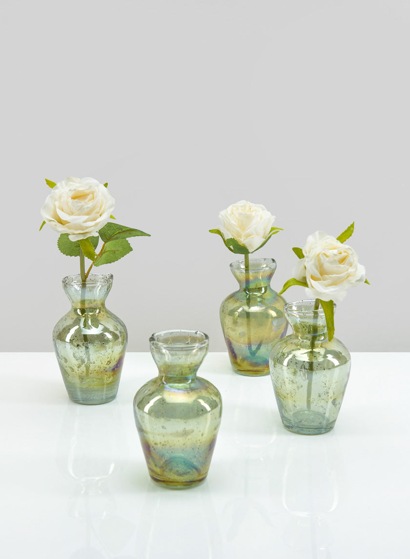 4in Tall Jacques Green Vintage Glass Bud Vase, Set of 4 Decor Jamali Garden