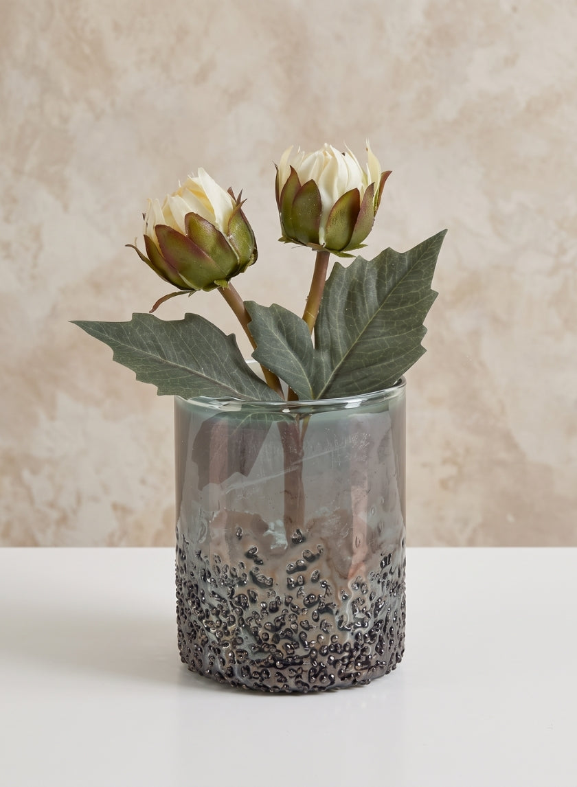 4in Tall Strasbourg Speckled Grey Luster Glass Cylinder, Set of 4 Decor Jamali Garden