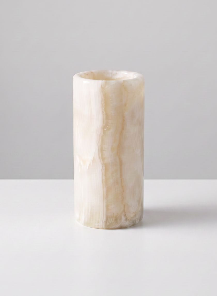 5.5in Tall Khyber White Onyx Cylinder Decor Jamali Garden
