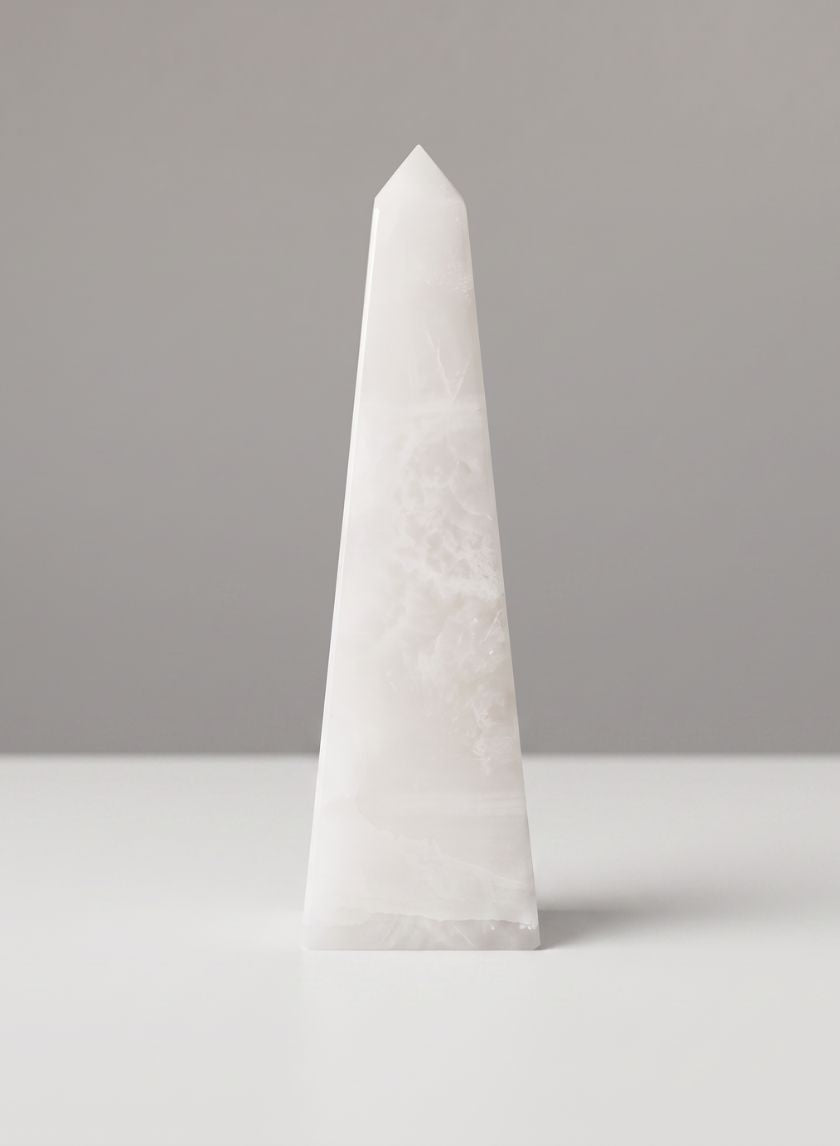 8in Tall Khyber White Onyx Obelisk Decor Jamali Garden