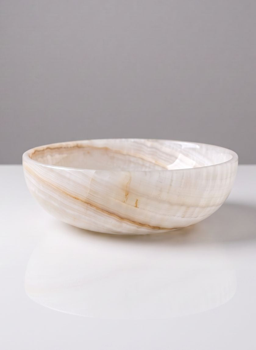 8in Wide Khyber White Onyx Decorative Bowl Decor Jamali Garden