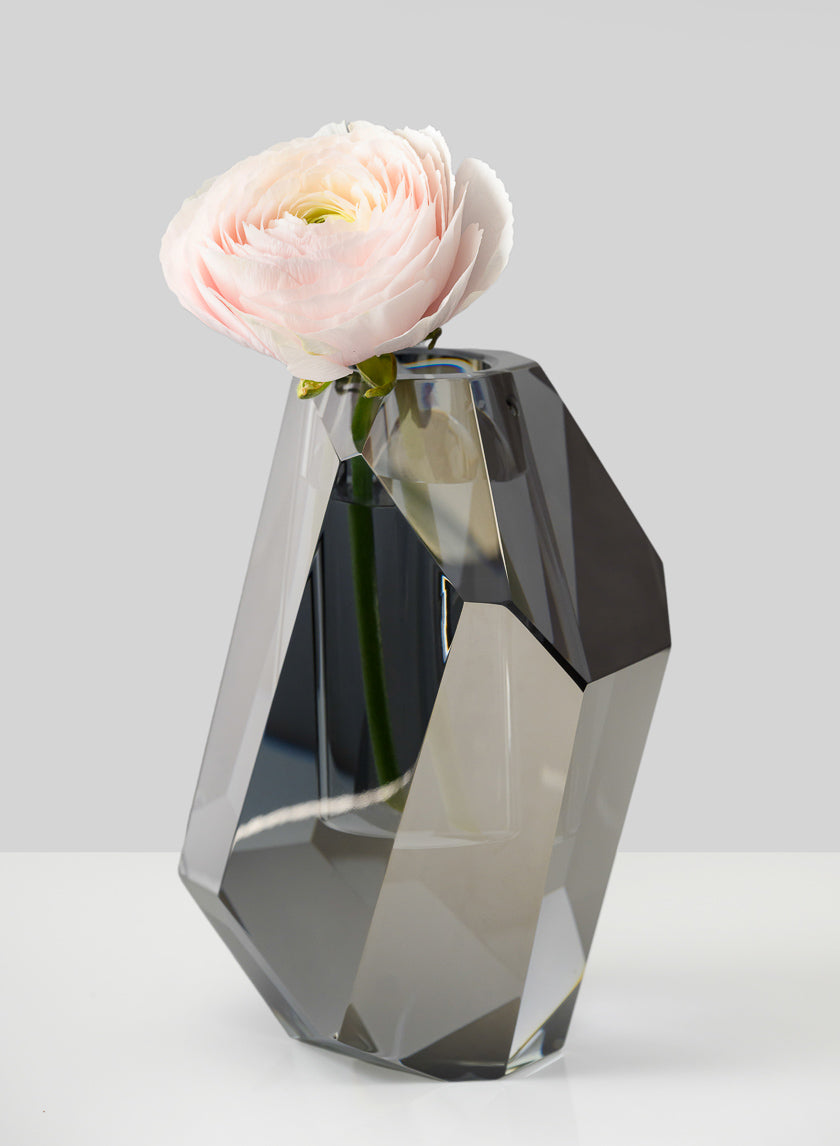 6in Tall Krustallos Luxe Chiseled Crystal Glass Vase Decor Jamali Garden