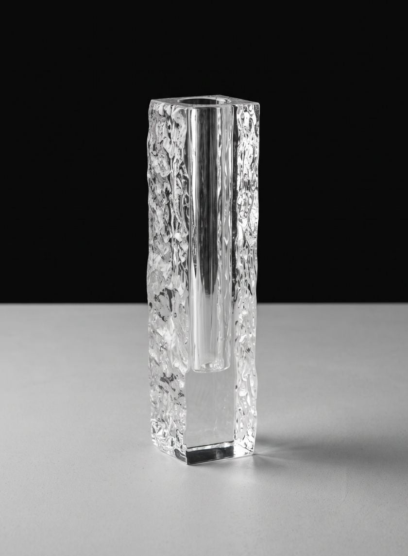 8in Tall Ice Block Deco Glass Vase