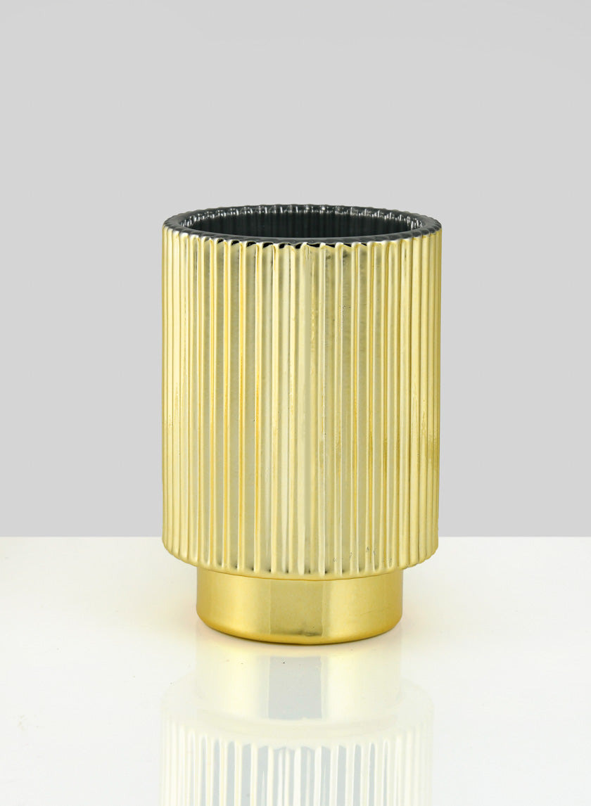 5in Tall Gold Pleated Glass Votive Holder Decor Jamali Garden