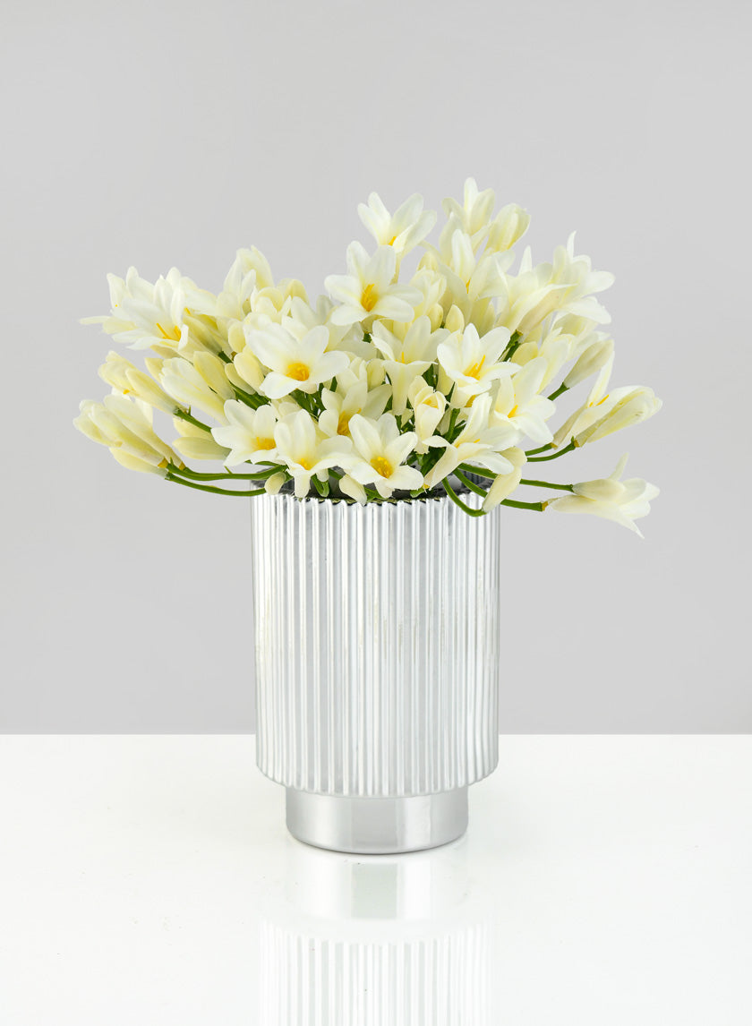 5in Tall Silver Pleated Glass Votive Holder Decor Jamali Garden