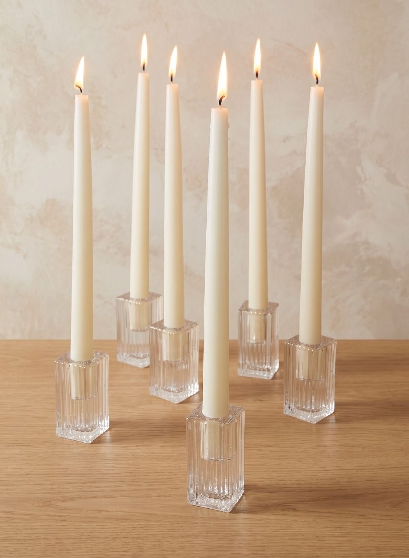 3in Square Fluted Glass Candlestick, Set of 6