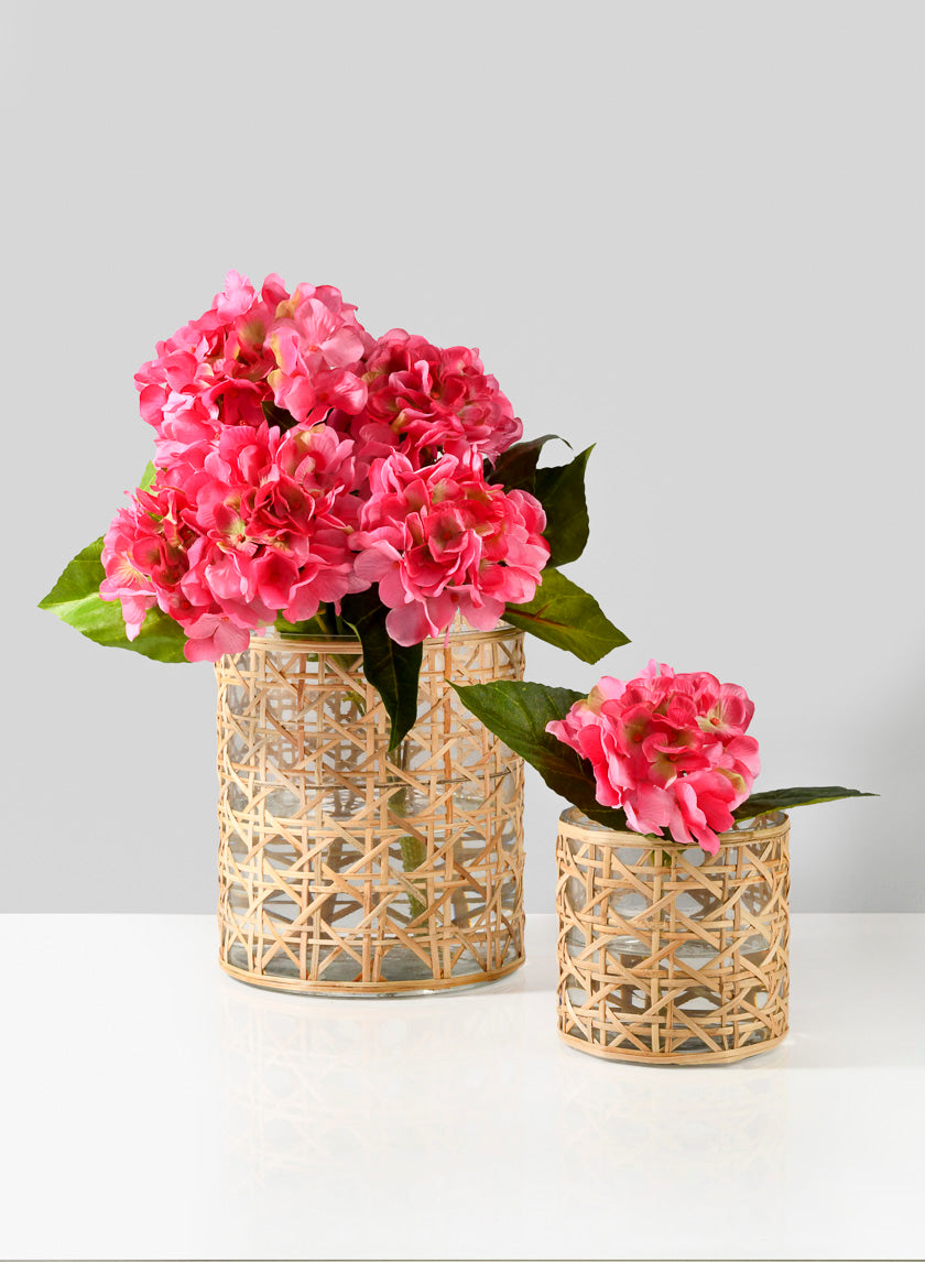 7in Tall Saigon Cane Wrapped Glass Candle Hurricane Decor Jamali Garden