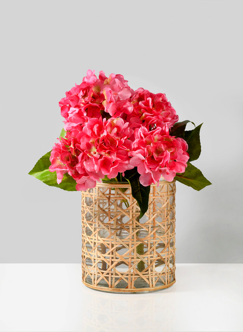 7in Tall Saigon Cane Wrapped Glass Candle Hurricane Decor Jamali Garden