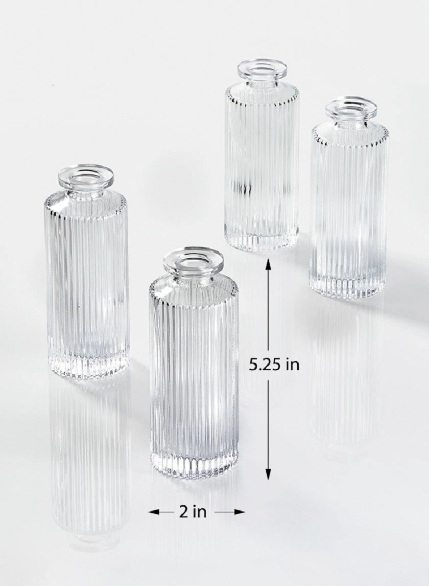 5.25in Tall Clear Pleated Glass Bottle Bud Vase, Set of 4 Decor Jamali Garden