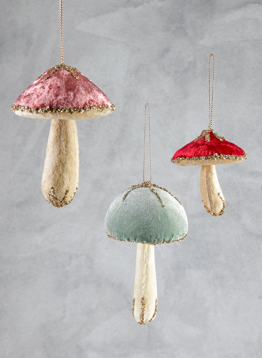 6in Long Red, Pink & Green Hanging Mushrooms Decor Jamali Garden