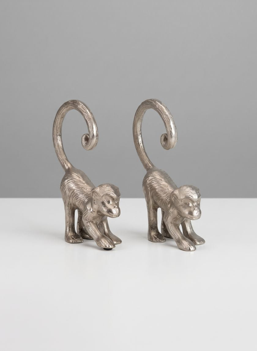 6.5in Tall Silver Decorative Monkeys, Set of 2 Decor Jamali Garden