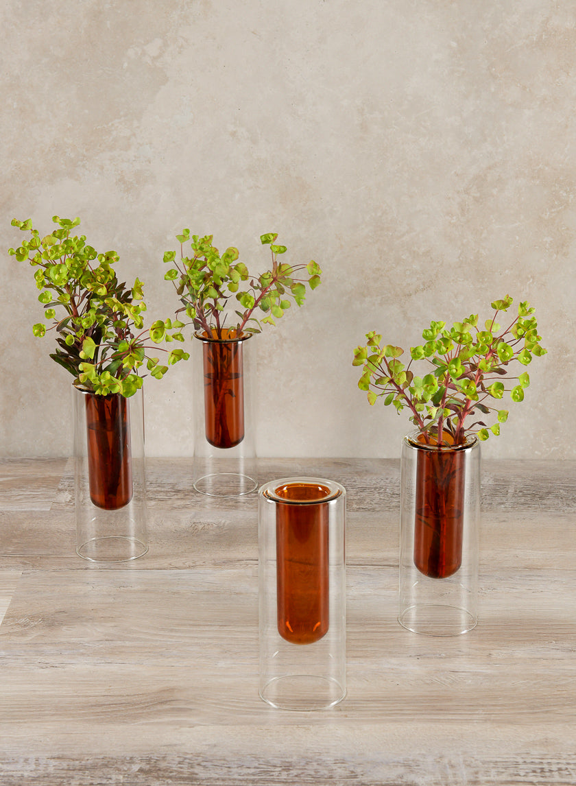 6.25in Tall Amber Pasteur Dual Tone Small Tube Glass Vase, Set of 4 Decor Jamali Garden