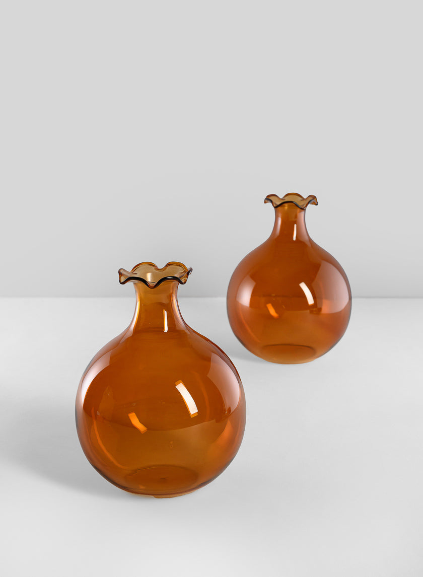 5in Tall Amber Iris Ball Glass Vase, Set of 2 Decor Jamali Garden