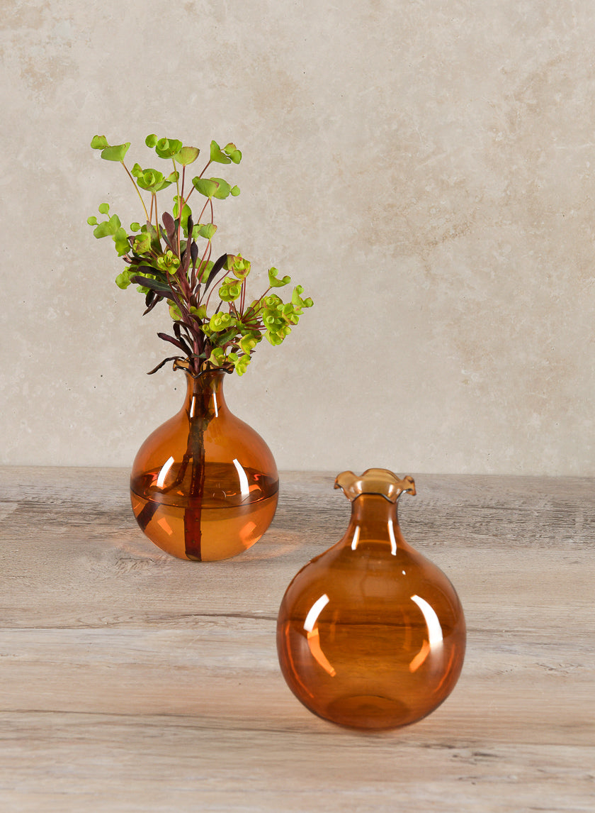 5in Tall Amber Iris Ball Glass Vase, Set of 2 Decor Jamali Garden