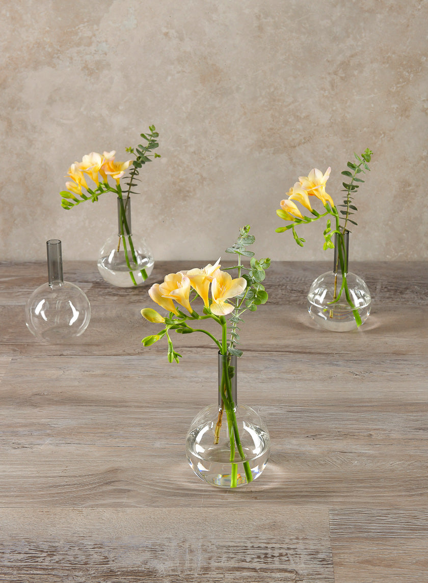 5in Tall Archimedes Smoke Tip Ball Glass Vase, Mini, Set of 4 Decor Jamali Garden