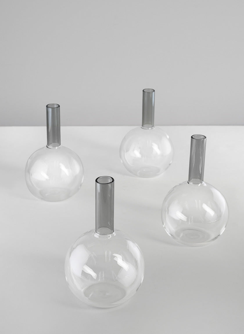 5in Tall Archimedes Smoke Tip Ball Glass Vase, Mini, Set of 4 Decor Jamali Garden