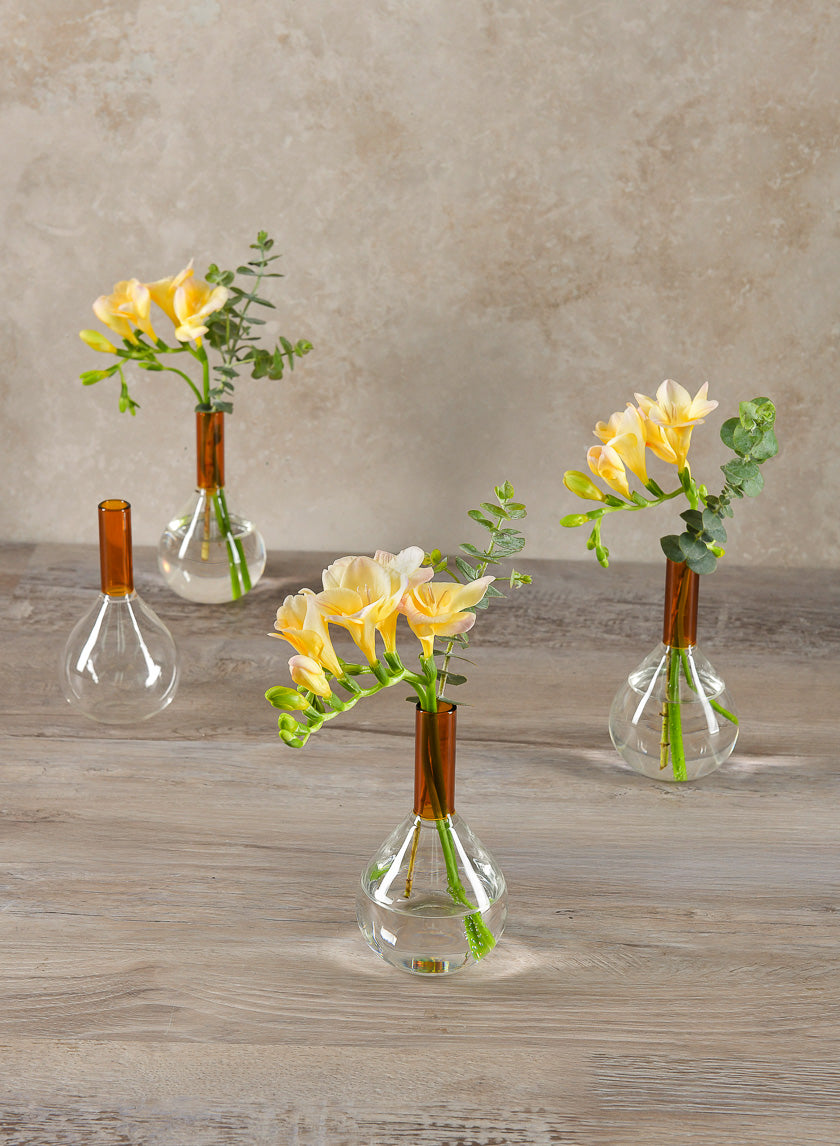 5in Tall Archimedes Amber Tip Glass Vase, Mini, Set of 4 Decor Jamali Garden