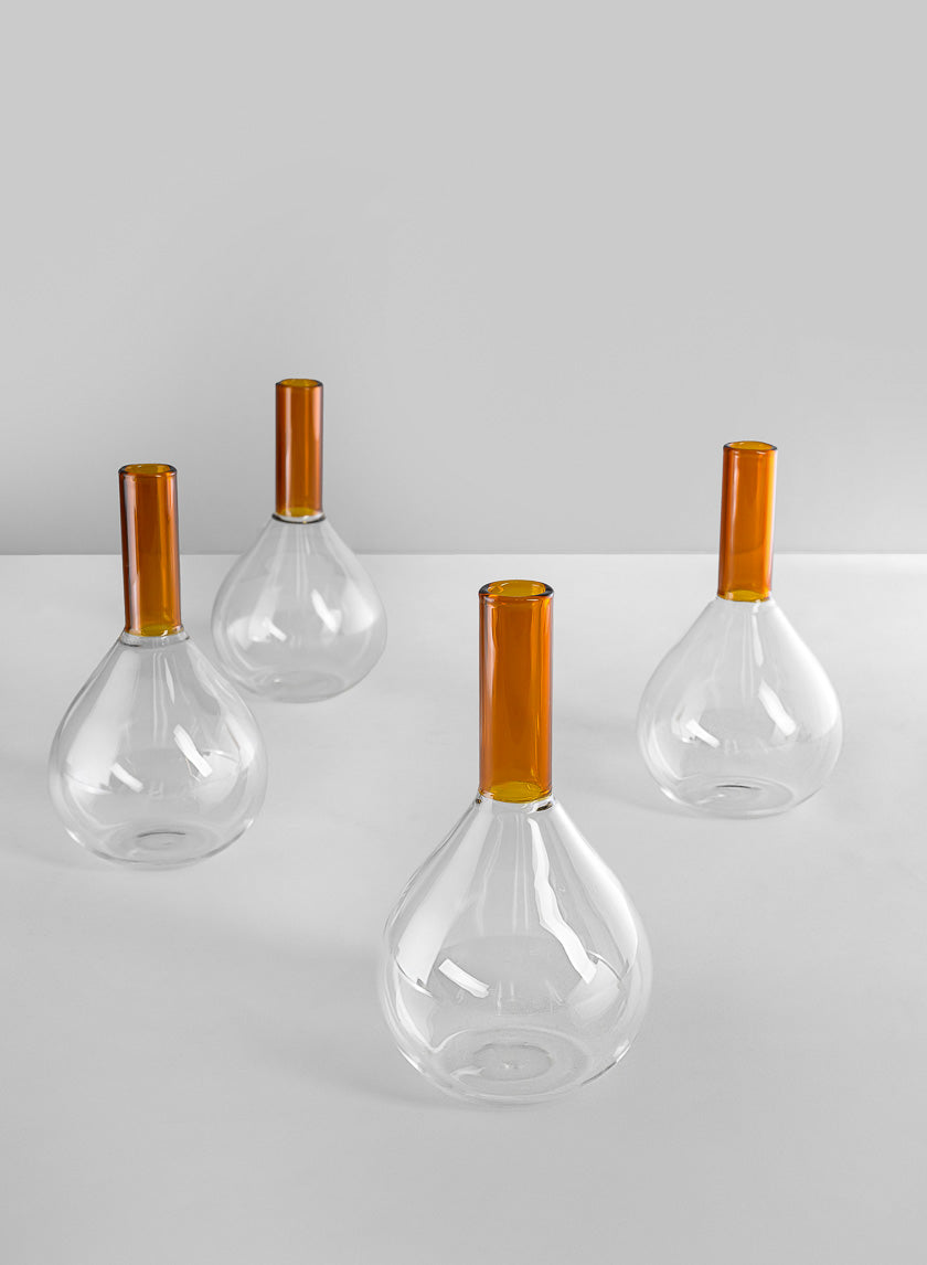 5in Tall Archimedes Amber Tip Glass Vase, Mini, Set of 4 Decor Jamali Garden