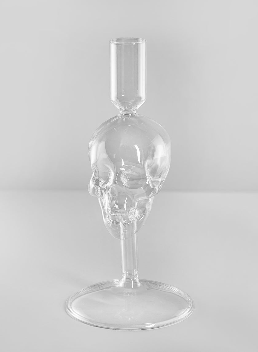 7.5in Tall Skull Glass Candle Stick Decor Jamali Garden