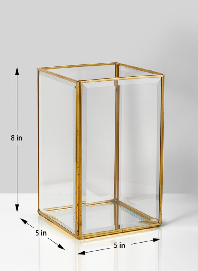 8in Square Beveled Glass Gold Hurricane Decor Jamali Garden