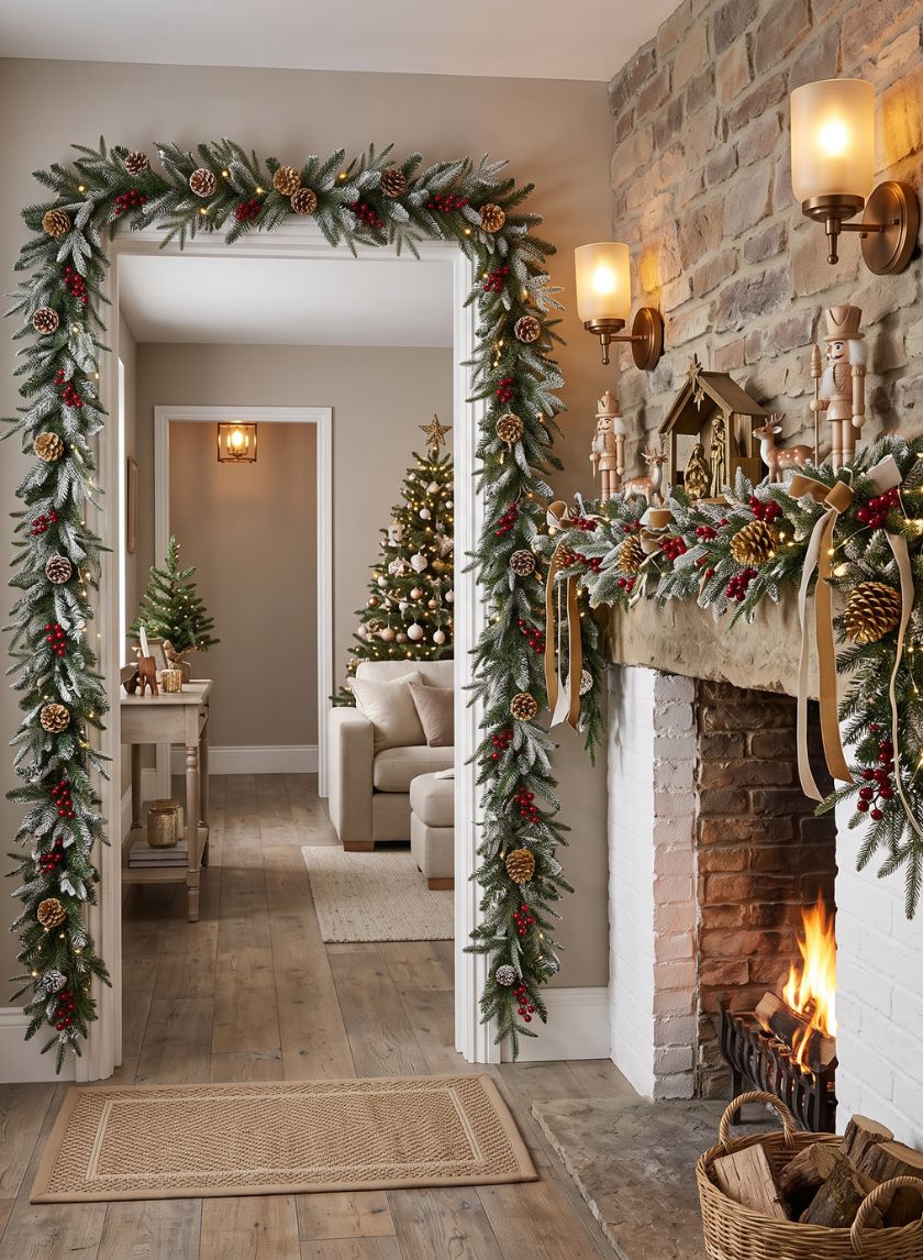 9ft Long Thick Flocked Pine Garland With Pinecones Decor Jamali Garden