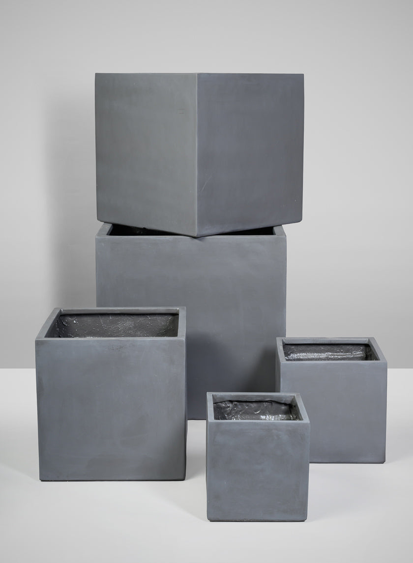 Venetian Grey All Weather Light Weight Polyresin Cube Planters Decor Jamali Garden
