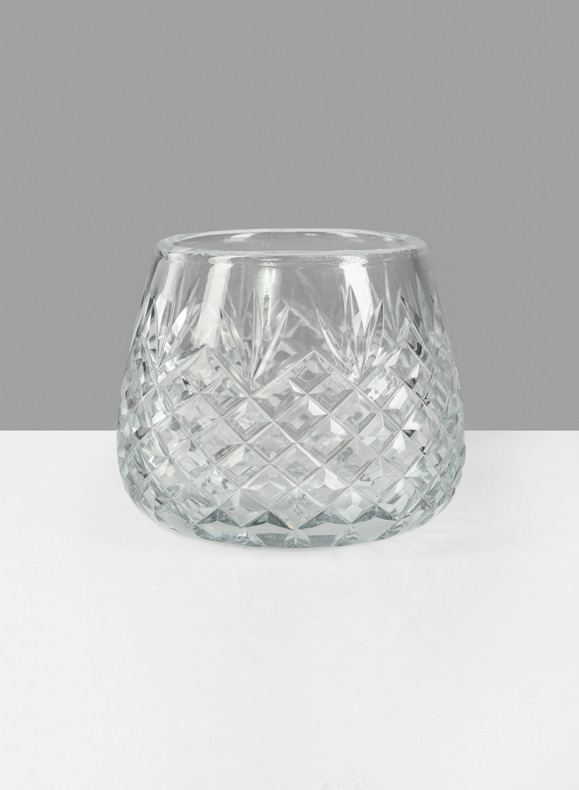 4in Wide Diamond Cut Glass Roly-Poly Vase Decor Jamali Garden