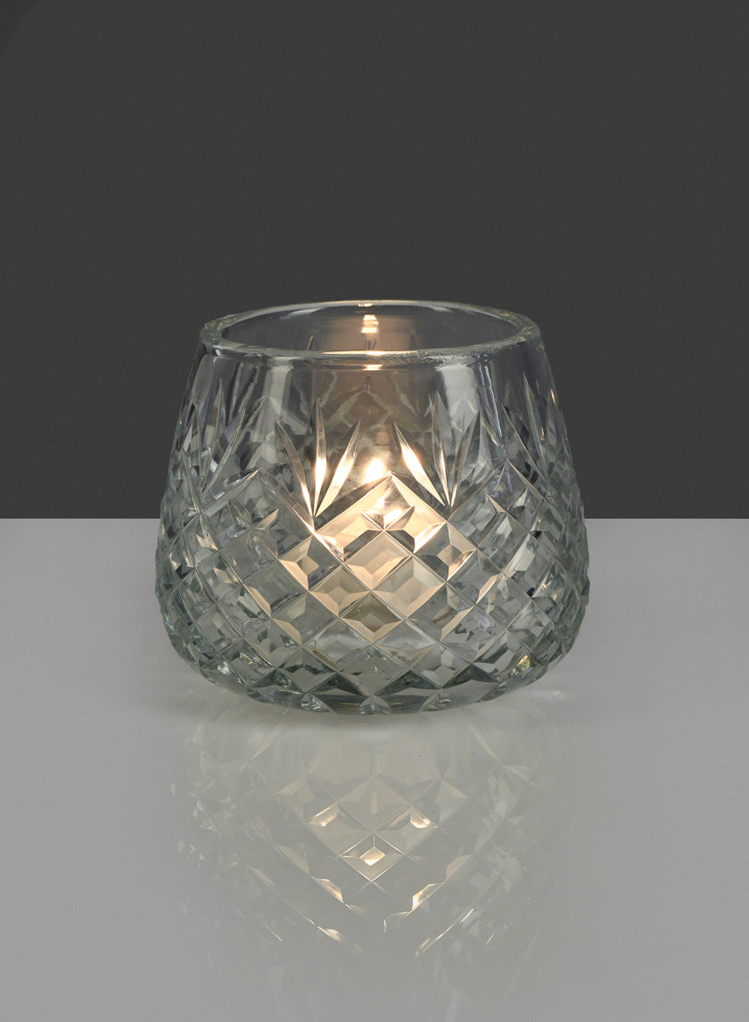 4in Wide Diamond Cut Glass Roly-Poly Vase Decor Jamali Garden