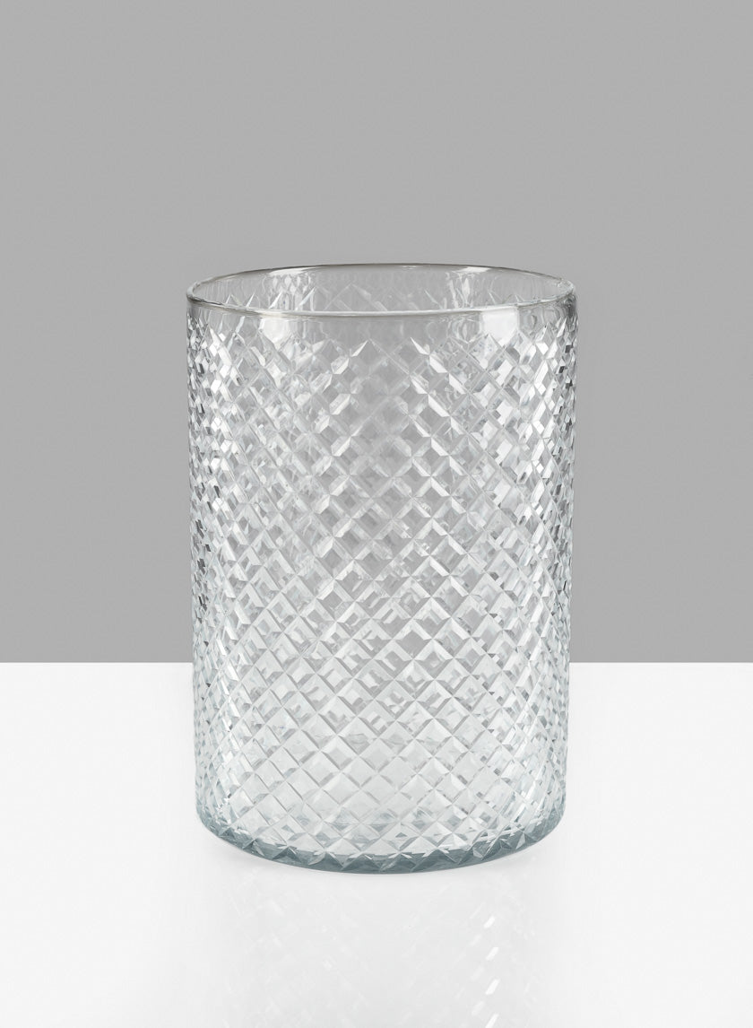 9in Tall Diamond Cut Glass Round Vase Decor Jamali Garden